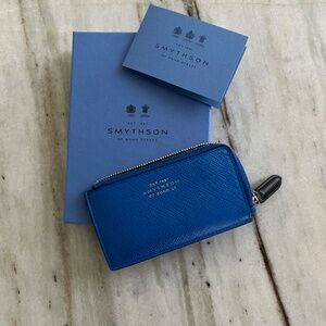 Smythson 3 Card Slot Coin Purse / Wallet - Lapis - Panama Leather